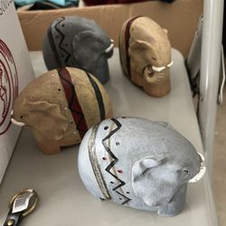 4 Wood Elephants