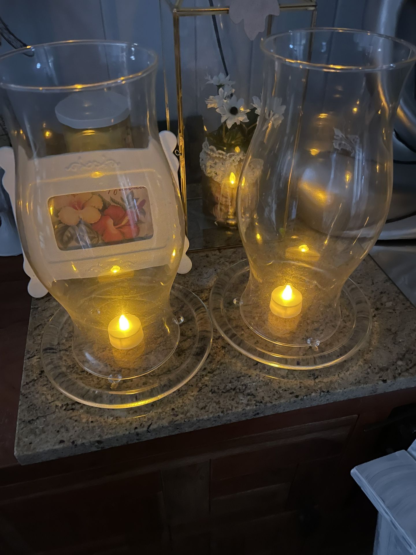 Glass centerpiece (2) - 12 inches high - Great For Candles