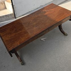 Antique Coffee Table With Wings Brass Caster Wheels Beautiful  