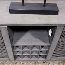 Wood Rattan Wine Rack Buffet Server - Gray Finish(New)