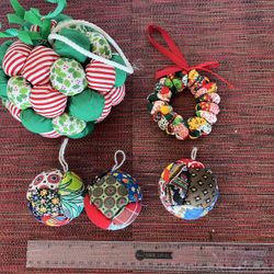 Old Fashion Country Christmas Tree Patchwork Ornaments - Group of 5