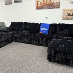 Black XL Corduroy Sectional Sofa - Free Delivery Promo