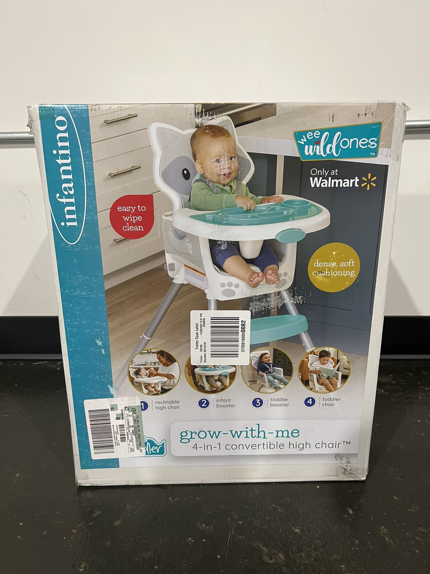 Infantino Grow-With-Me 4-in-1 Convertible High Chair Unisex Infant to Toddler Racoon Brand New
