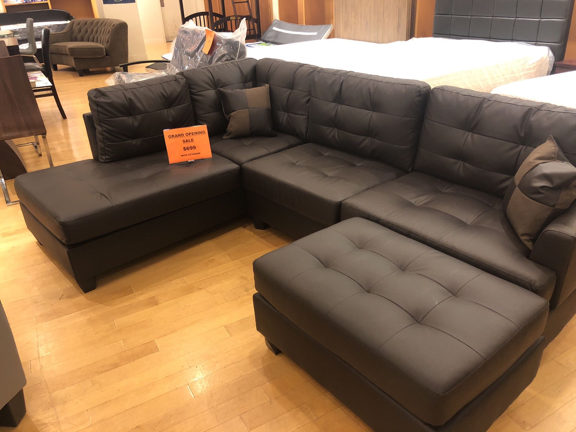 Expresso sectional sofa with ottoman