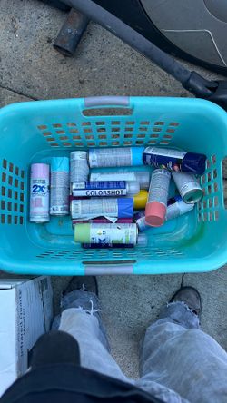 Set of Spray Cans and Basket 