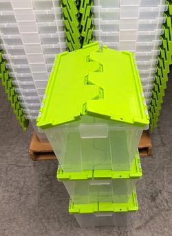 12 Gallon FlipTop Clear Storage Bin with Attached Lid – $7 Each