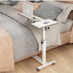 White Adjustable Rolling Desk