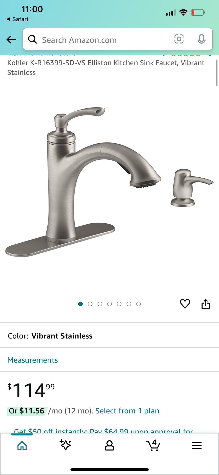 Kohler K-R16399-SD-VS Elliston Kitchen Sink Faucet, Vibrant Stainless