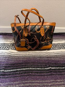 Ralph Lauren Belting Logo Caldwell Equestrian Leather Handbag Purse Black Vtg