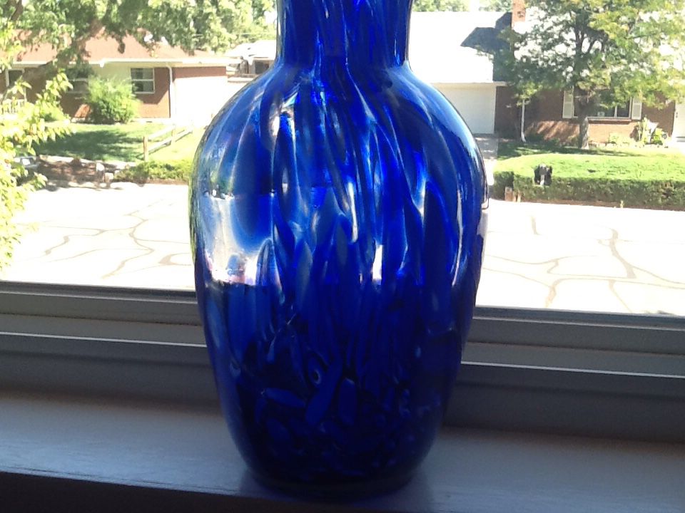 Dark Blue Flower Vase 10" Tall