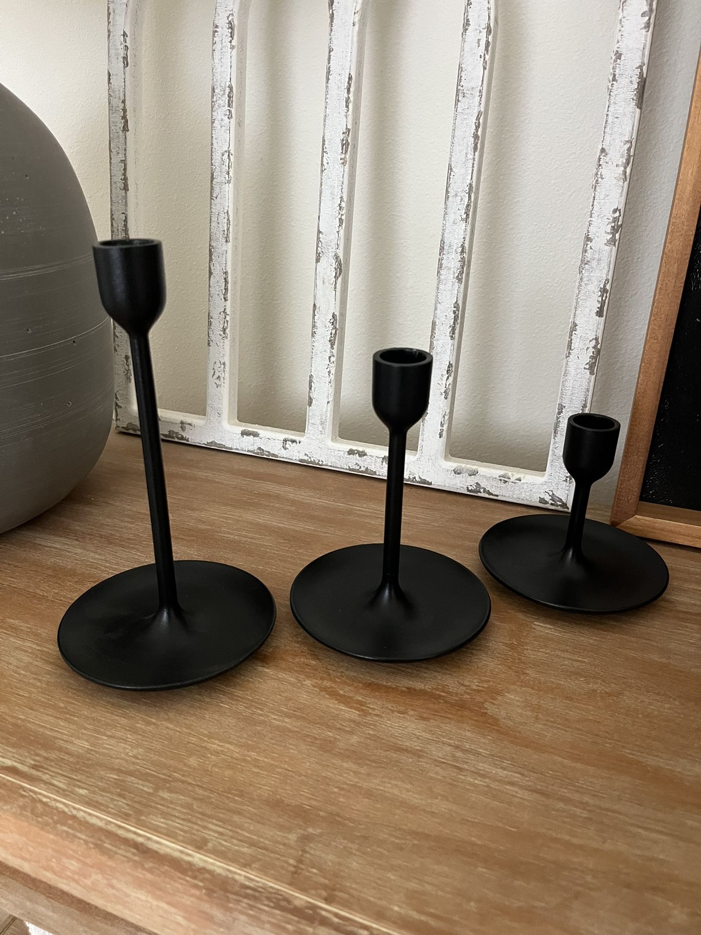 Set Of 3 Black Metal Candle Holders $12