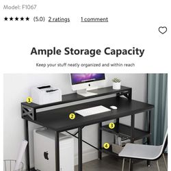 Tribesigns Computer Desk with Storage Shelves Studying Writing Desk Workstation with Printer Monitor Shelf