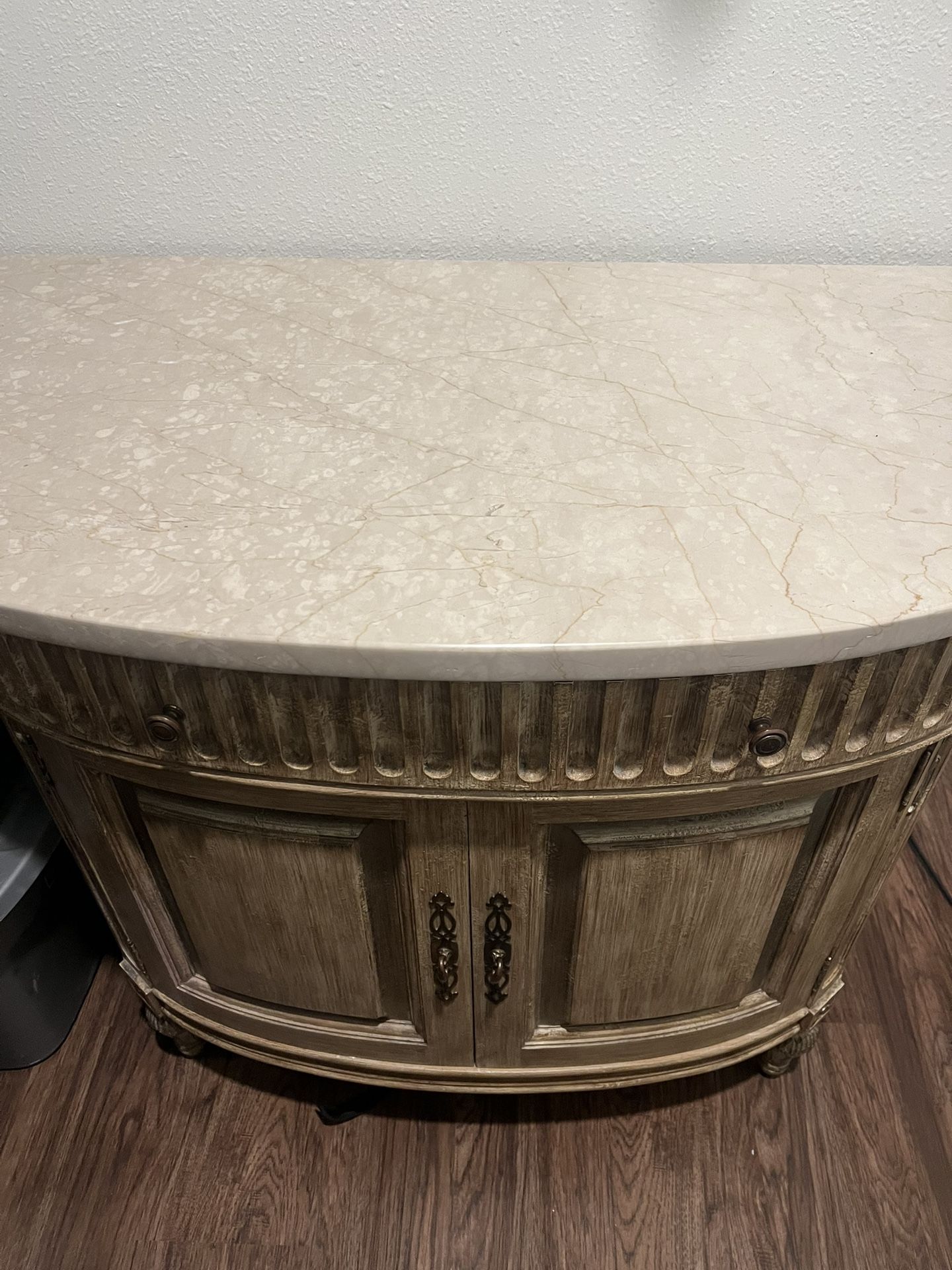 Marble Top Nightstand, Marble and Antique Champagne, Platine de Royale Nightstand, Champagne