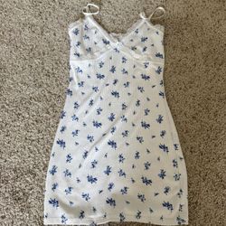 White with blue flowers dress