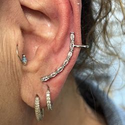 Diamonds Cz stones silver ear cuff earrings