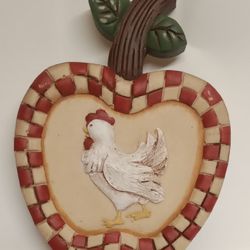 VTG Handpainted Folk Art Chicken And Apple Wallhanging Plaque Designs By Diana 