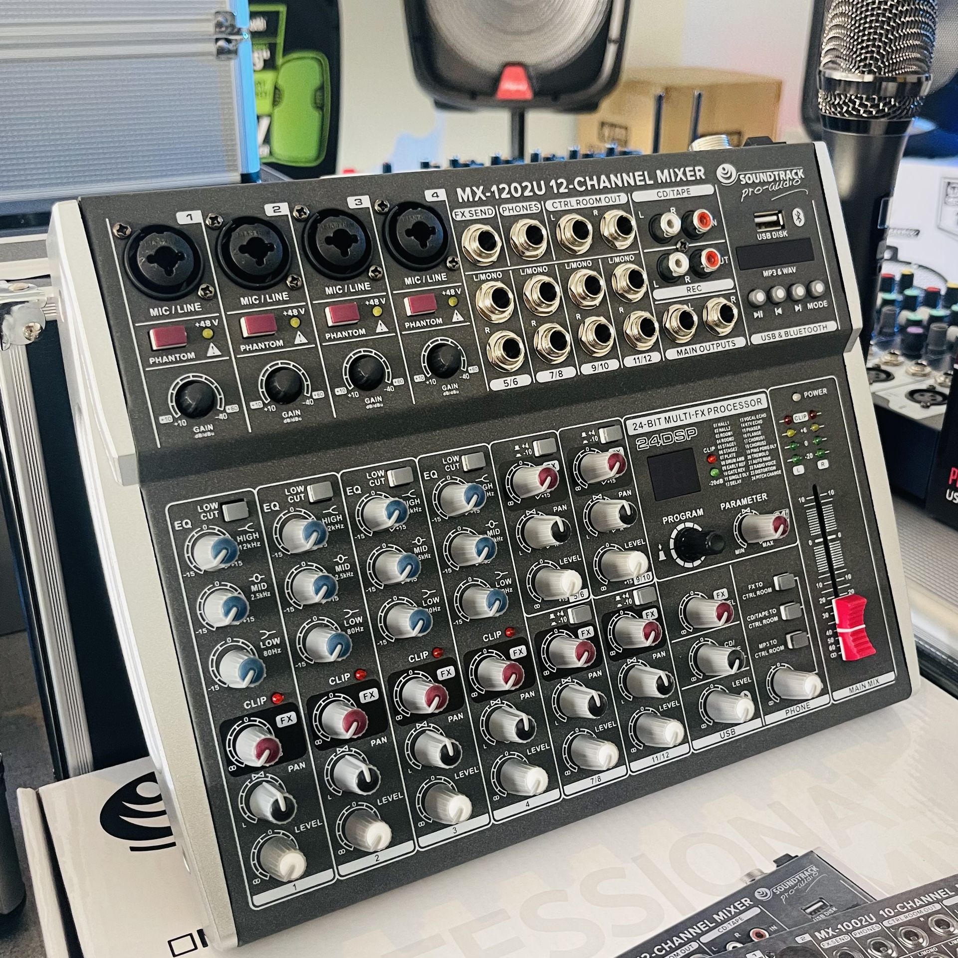 12 Channel Passive Mixer With Bluetooth, USB, MP3 Player. Sound Effects. It Would Work Perfect For  A Small Restaurant, Church, or For A Small Band 