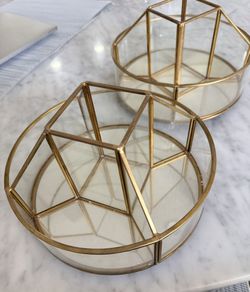 Rotating Vanity Organizing Container Brass and Glass