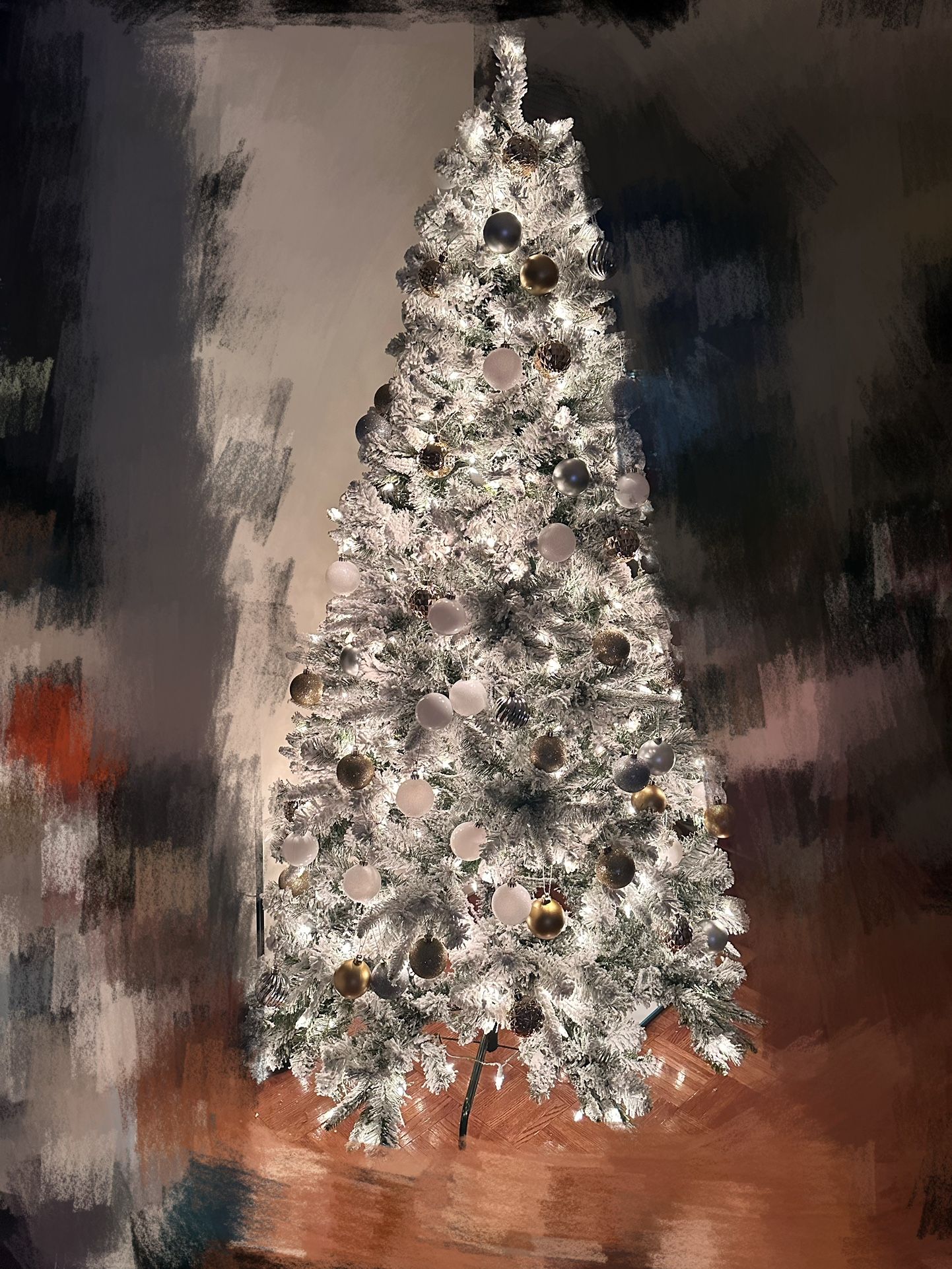 Artificial Christmas Tree 6’5” Tall LED Lights with Free ornaments