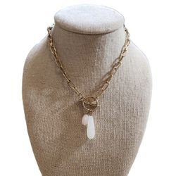 Gold Toned Link Necklace Quartz Rose Quartz Pendants