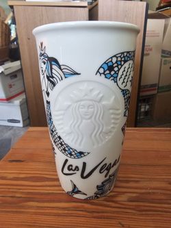 Starbucks 2015 Las Vegas Mermaid Tumbler (blue, black, peach and white) [no.lid]