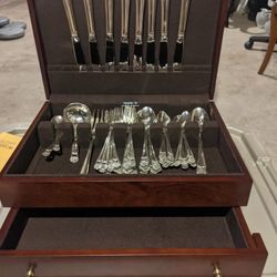 Sterling Silver Silverware Set with Wooden Storage Box