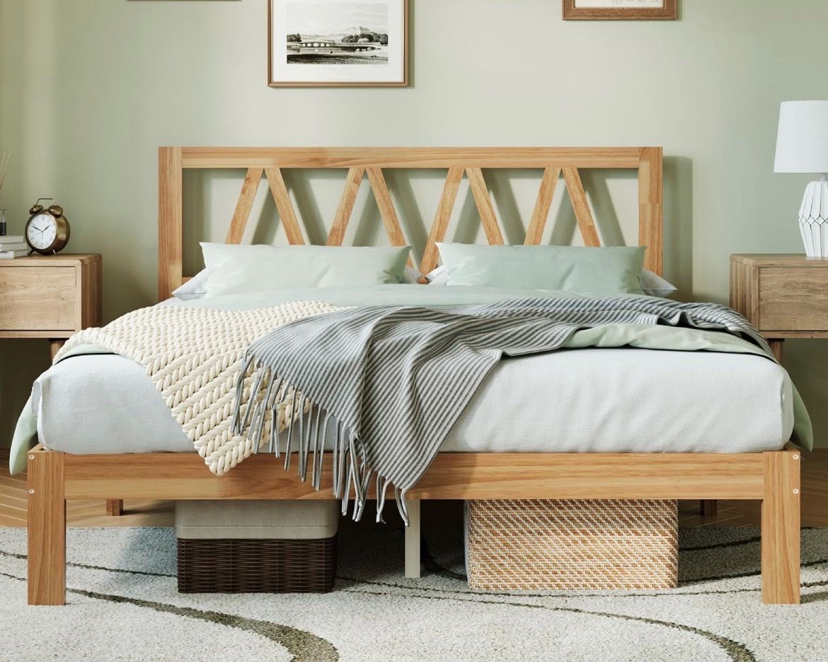 NEW Farmhouse Queen Bed Frame W/ Headboard, Wooden Queen Bedframe !