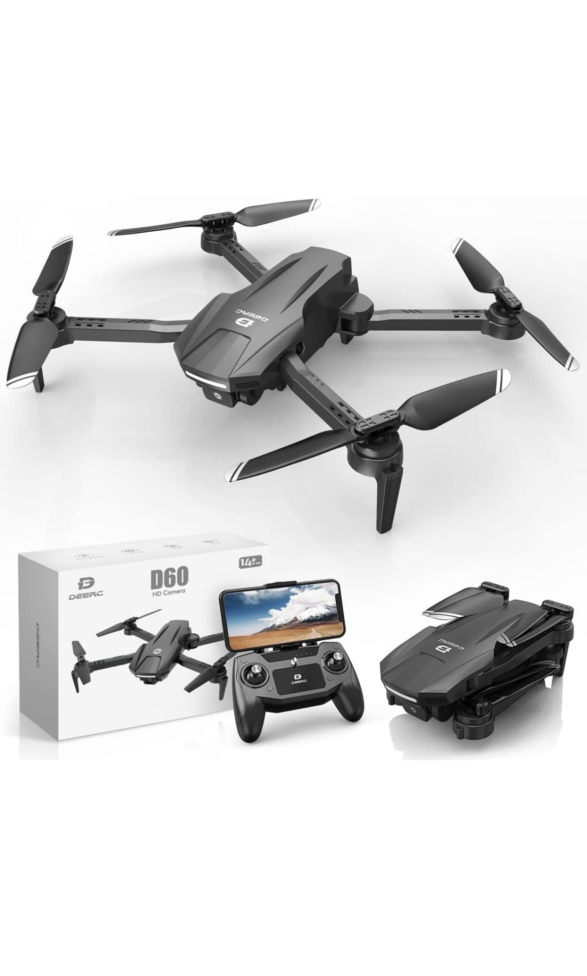 Brand new DEERC D60 Drones with Camera for Adults, Kids, FPV 1080P HD Video, Long Battery Life, Gravity Sensor, Foldable, Hobby RC Quadcopter DEERC D6