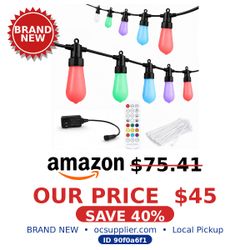 Smart 50FT RGBW Patio String Lights, App + Remote, 16M Colors (New)