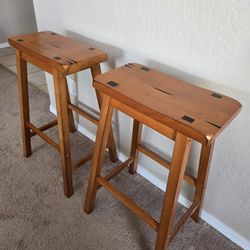 Set of 2 Solid Wood Saddle Bar Stools - Counter Height / Natural Finish