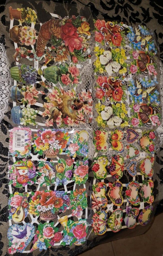 X4 NEW IN PACKAGE DIE CUT PAPER SCRAP CUTOUT PAPER SCRAPBOOK FURNITURE DECOUPAGE RETRO HEART FLOWER BUTTERFLY BASKET CRAFT COLLECTABLES