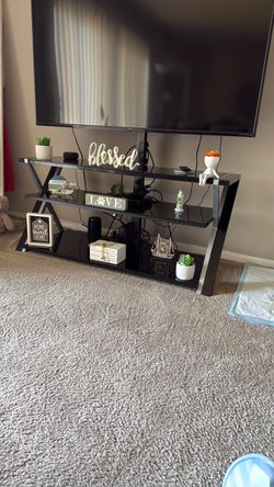 Black Glass 3-Tier TV Stand with Metal Frame