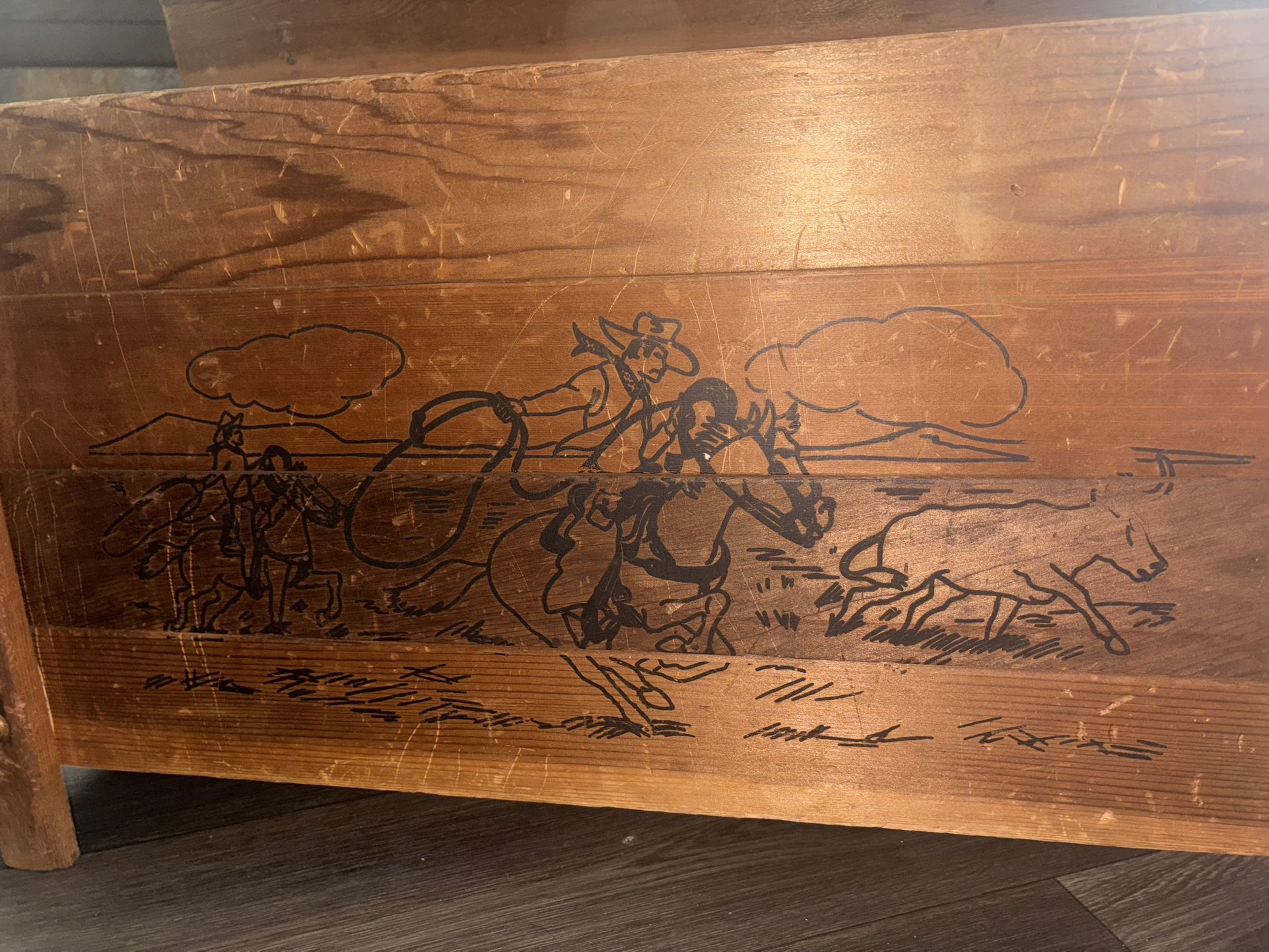 1950s Cowboy-themed Pine Chest