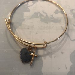Gold Bracelet With Heart And Cross Charms