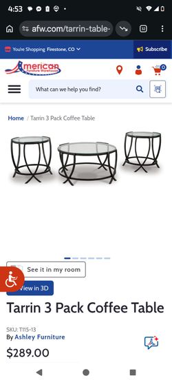 Metal end tables and coffee table (Black) with glass tops