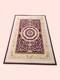 Handmade 6x9 Wool Area Rug | Burgundy & Gold Floral Design