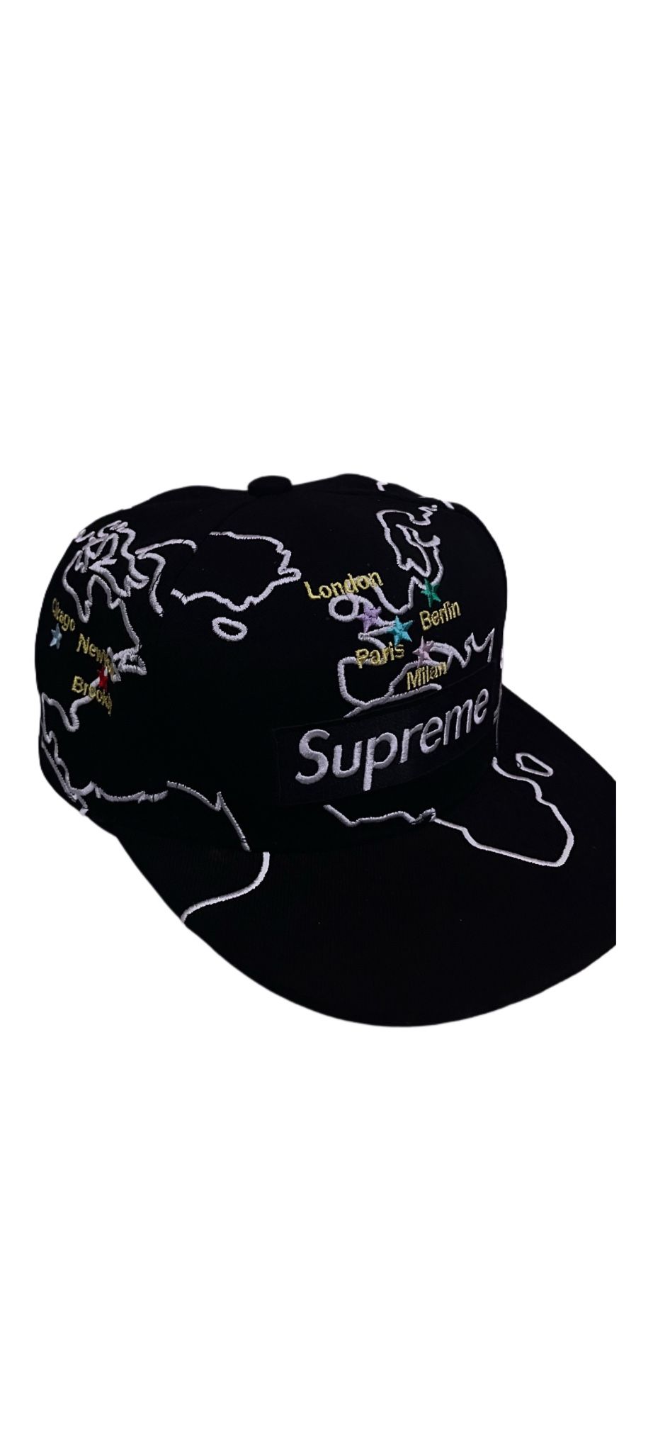 Supreme Black World Map Cap