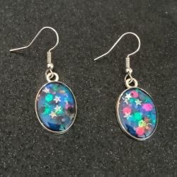 Sparkly blue/purple color shift dangle earrings holographic chunky star glitter