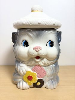 VTG Kitty Cat Cookie Jar Ceramic Gray by Davar Japan Kitsch Kitchen