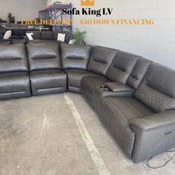 Free Delivery* Like New Gray Genuine Leather Sectional Sofa with Recliners!