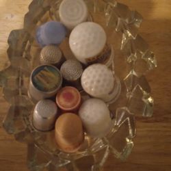 Antique Thimble Collection  11 Piece Plus Glass Holder 
