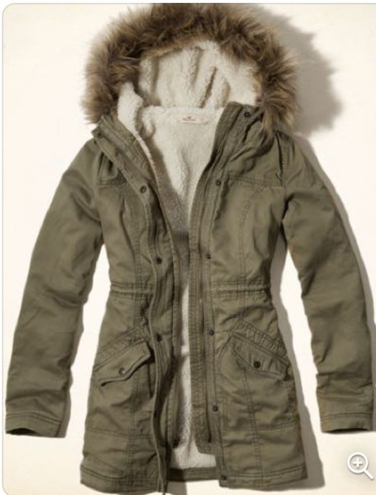 Hollister Army Green Faux-fur-lined Parka Xs