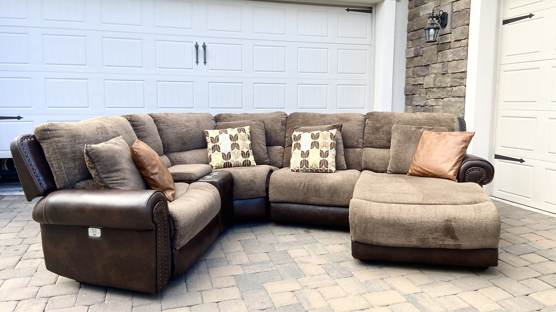 Stylish Comfort Reclining Sectional - Nailhead Trim