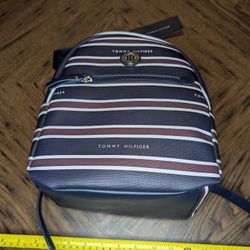 Tommy Hilfiger Blue and Brown Striped Mini Backpack New with Tags