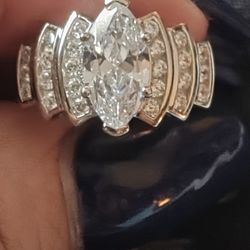 NEW Marquise Cut & Round Cubic Zirconia Set In Sterling Silver Size 5 & 6