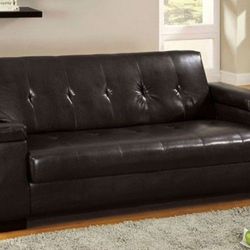 Brand New Espresso Leather Futon Sofa Storage Sleeper 