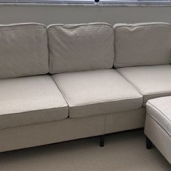 Beige sectional w/ storage ottoman