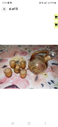 Antique Decanter Pot And 5 Cordials