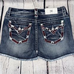Miss Me Embroidered Stars And Studs Jean Shorts
