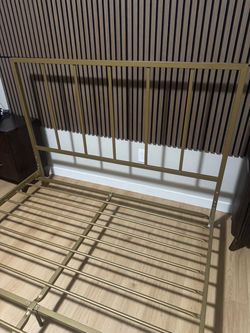 Queen-Sized Gold Metal Bed Frame with Headboard